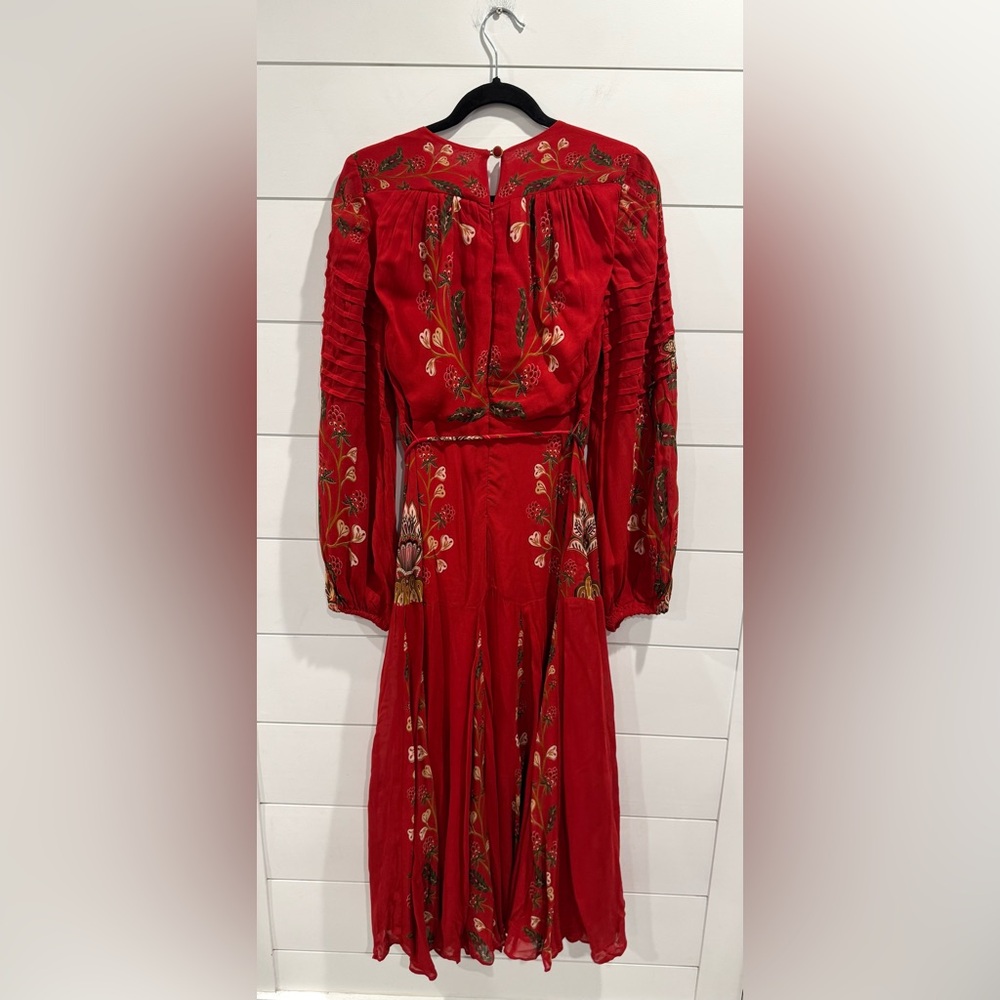 NWT Farm Rio red berry garden long sleeve pleated maxi dress - Picture 10 of 10